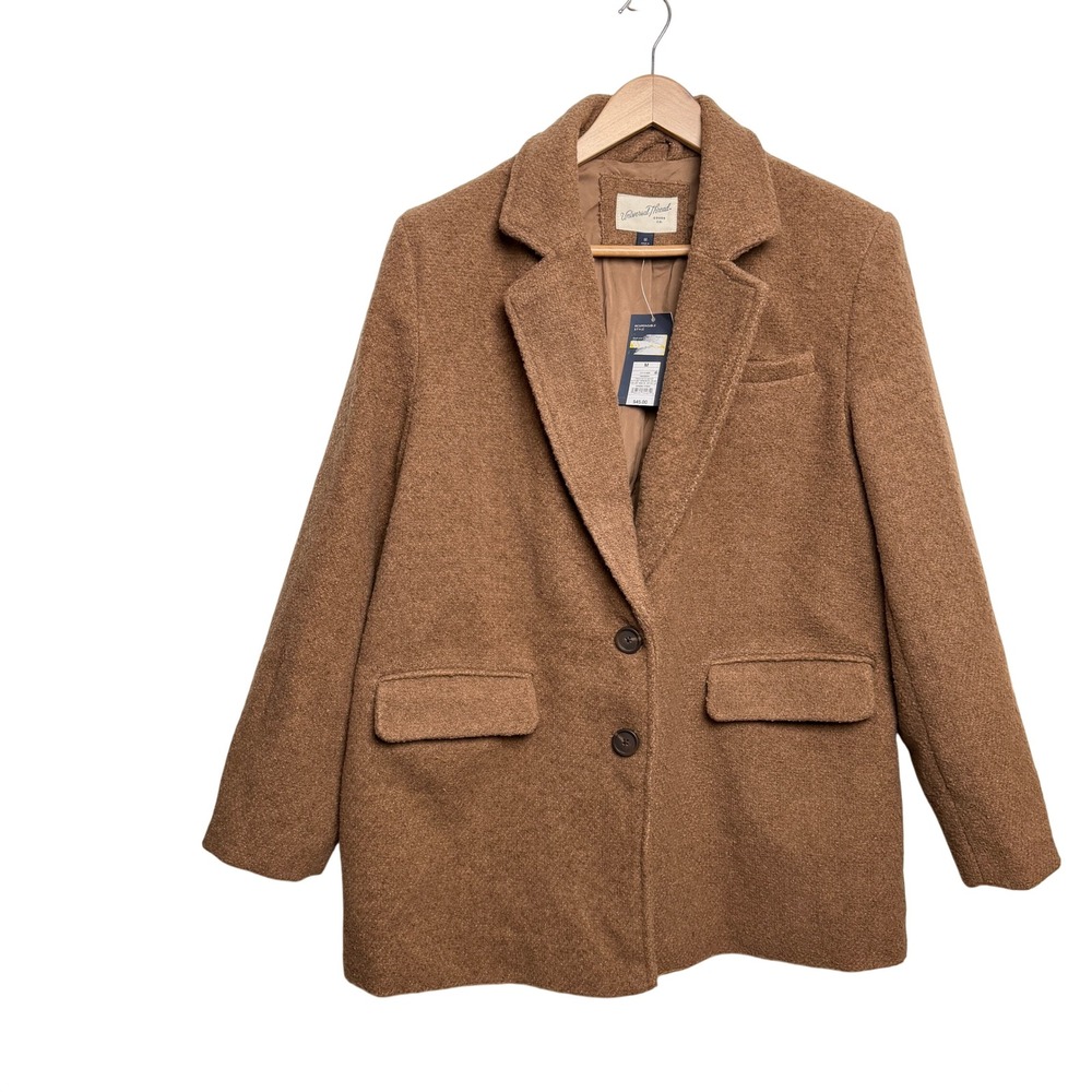 Womens Classic Boucle Pea Coat Heavy Overcoat M Brown Preppy Minimalist Winter